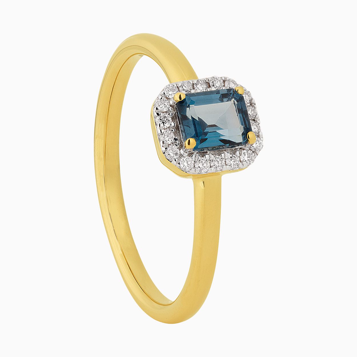 R2023/4 Ring met diamant en London blauw topaas totaal 0,09 crt.