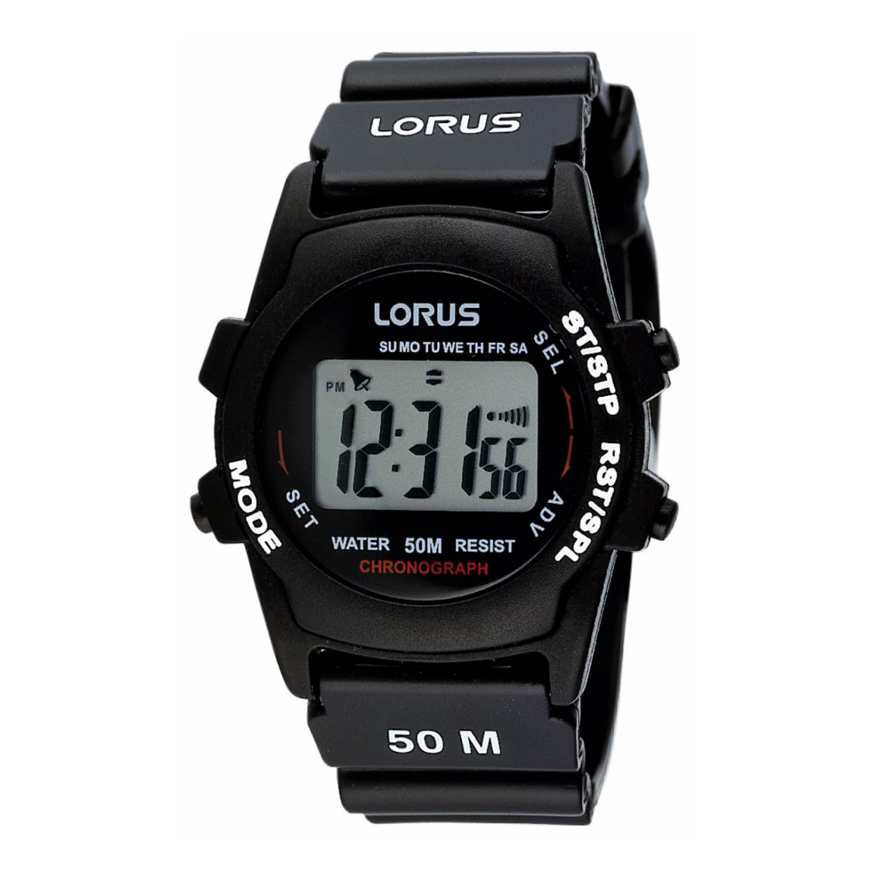 Dit herenhorloge is van het merk Lorus. Het is een digitaal horloge gemaakt van urethaan. De diameter van de kast is 36.5 mm en de kast is 11 mm dik.
De verdere specificaties van het horloge zijn als volgt:
Glassoort: hardlex mineraal glas
Bandbreedte: 22
Kastmateriaal: kunststof
Waterdichtheid: 5 ATM
Techniek: quartz