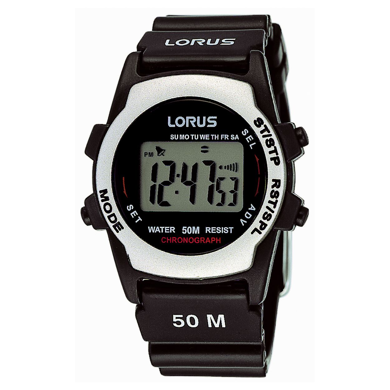 Dit herenhorloge is van het merk Lorus. Het is een digitaal horloge gemaakt van siliconen. De diameter van de kast is 36.4 mm en de kast is 11 mm dik.
De verdere specificaties van het horloge zijn als volgt:
Glassoort: hardlex mineraal glas
Bandbreedte: 20
Kastmateriaal: kunststof
Waterdichtheid: 5 ATM
Techniek: quartz