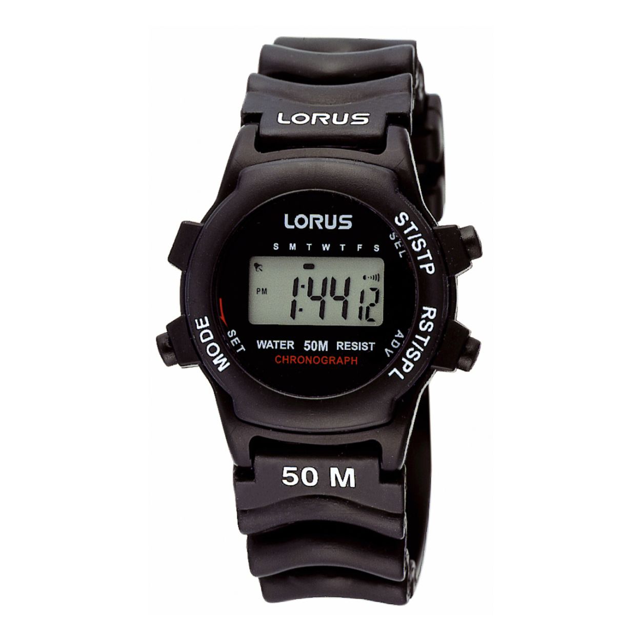 Dit herenhorloge is van het merk Lorus. Het is een digitaal horloge gemaakt van urethaan. De diameter van de kast is 30 mm en de kast is 11 mm dik.
De verdere specificaties van het horloge zijn als volgt:
Glassoort: hardlex mineraal glas
Bandbreedte: 18
Kastmateriaal: kunststof
Waterdichtheid: 5 ATM
Techniek: quartz