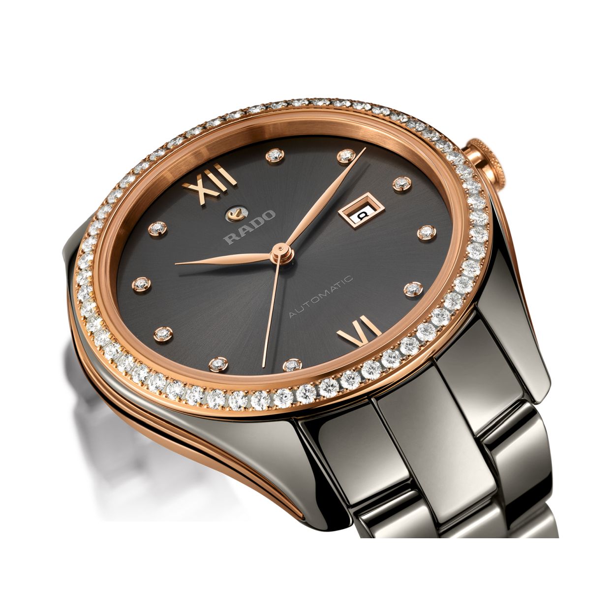 Rado - Hyperchrome automaat dames brac. Plasma high-tech Keramiek/Rose PVD 5 atm.