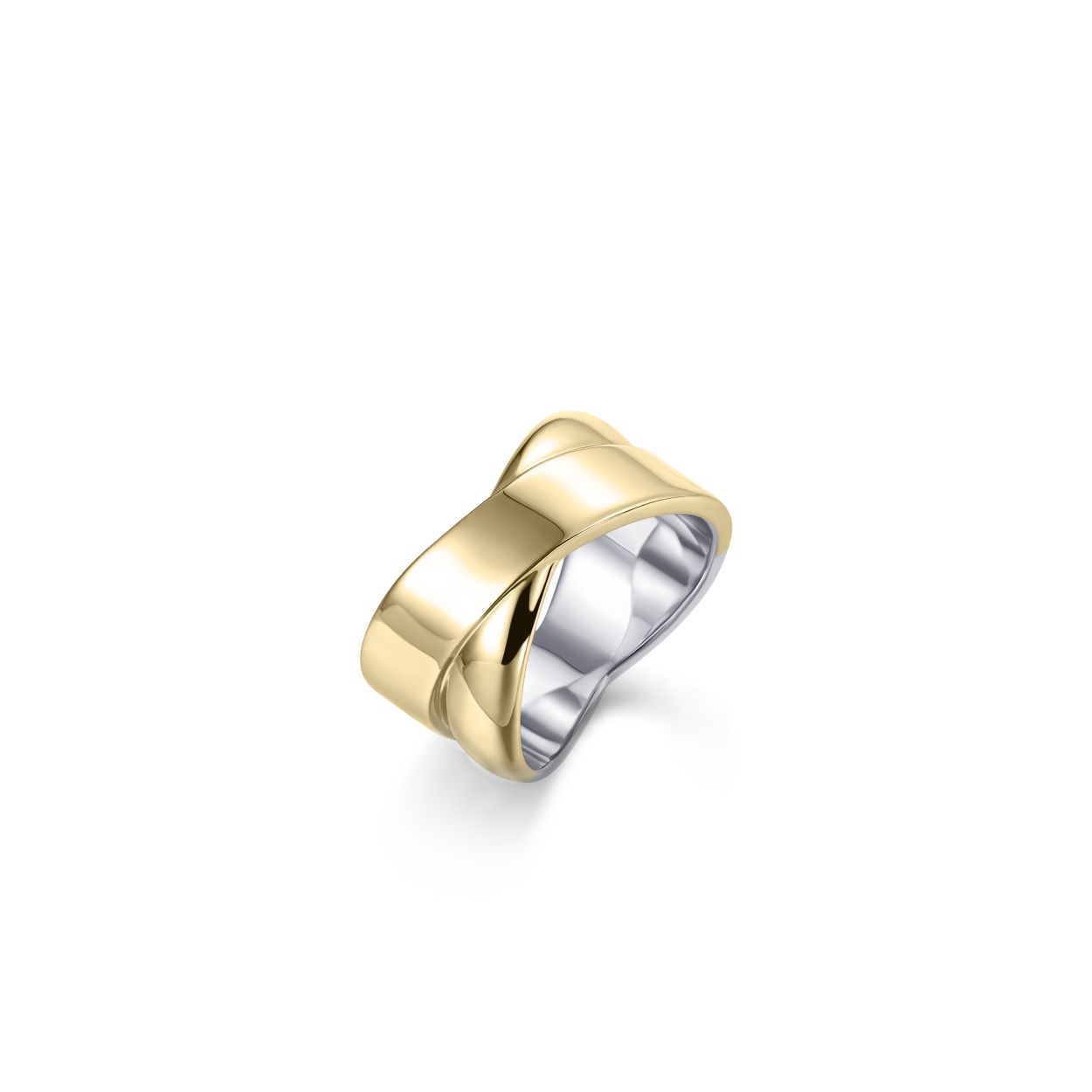 Ring uit de Modern Icons collectie van Gisser Jewels gemaakt van Geel Goud Verguld Zilver. De ringmaat is 58 en de ringbreedte is 12 mm .