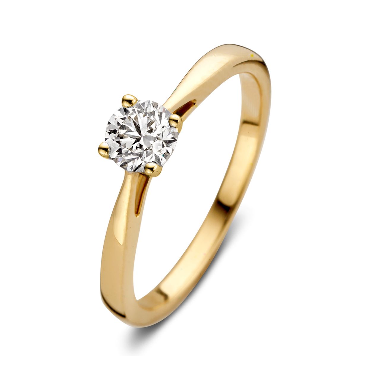 Aurore Jewelry - Olivia 18kt geelgoud solitair bezet met een briljant geslepen labgrown diamant. Maat 53 Certificaat IGI: LG647495797 - RA15010050-53