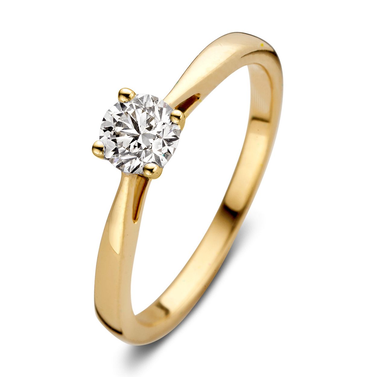 18 Karaat geel gouden Aurore ring met 0.50 crt Lab-Grown Diamonds. Model Olivia.
Ring Olivia is onderdeel van onze succesvolle solitair serie. Deze collectie bevat solitair sieraden die stralen in hun elegantie en eenvoud. De ring bevat een fonkelende diamant in gouden vierpootzetting. Doordat het licht de diamant hiermee goed bereikt, zal hij optimaal schitteren.  Kies zelf de gewenste steengrootte van jouw diamant. De stijlvolle Olivia ring is in verschillende maten en goudkleuren beschikbaar. 
Ring Olivia is onderdeel van een set, in onze collectie zijn bijpassende oorbellen en een collier te vinden. De solitair is perfect te combineren met onze diamantenrijring Millie. 