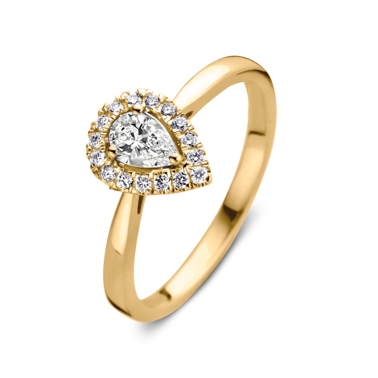 Geelgouden ring 'Elin' met peer middensteen (0.20 crt.)