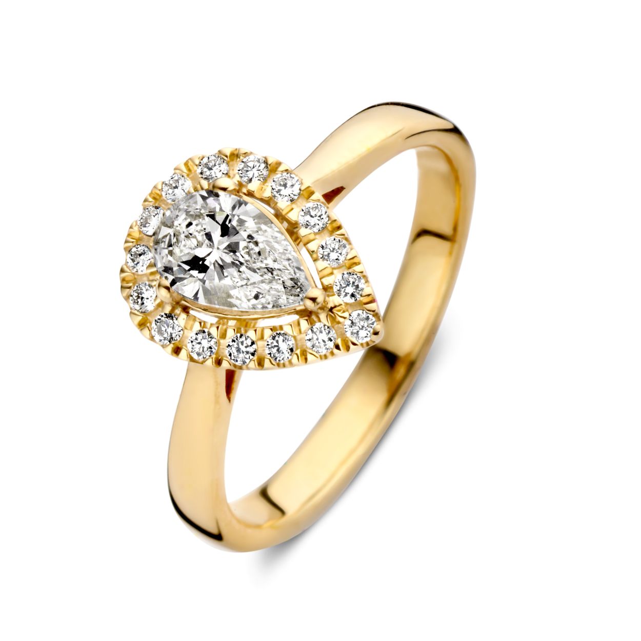 Geelgouden ring 'Elin' met peer middensteen (0.50 crt.)