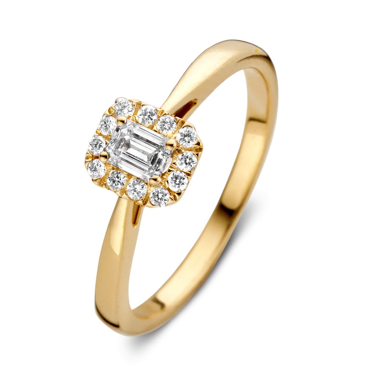 Aurore - Geelgouden ring 'Ivy' met emerald middensteen (0,20 crt.) gemaakt van 18 karaat gerecycled goud. maat 53 - RA15300030-53