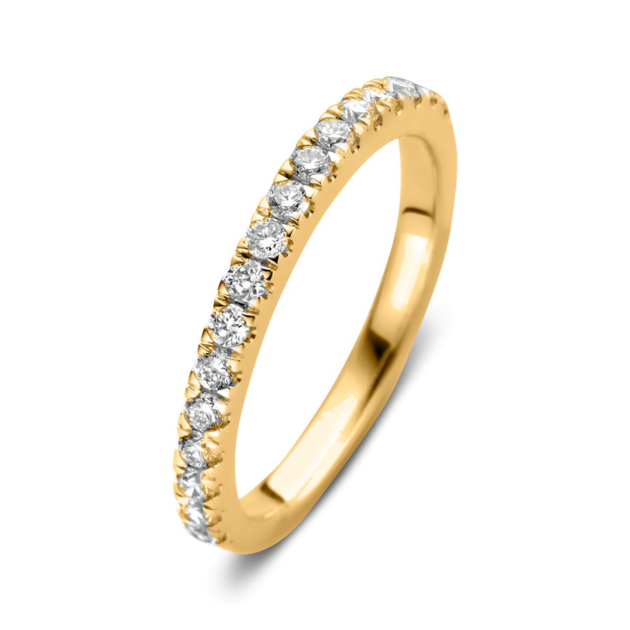 18 Karaat geel gouden Aurore ring met 0.44 crt Lab-Grown Diamonds. Model Millie.
Millie is een klassieke rijring welke je onmiddellijk tegemoet schittert. De ring is halfom gezet met fijne briljanten in stevige chatonzetting. Dankzij deze open zetting zijn de diamanten niet alleen goed beschermd, maar kunnen ze het licht optimaal weerkaatsen. Ring Millie is niet voor niets één van de highlights in onze collectie. Ze is perfect te combineren met veel van onze andere ringen. Probeer Millie bijvoorbeeld eens in combinatie met solitair Olivia. 
Kies zelf de gewenste steengrootte van jouw diamanten. Ring Millie is in verschillende breedtes en goudkleuren verkrijgbaar. 