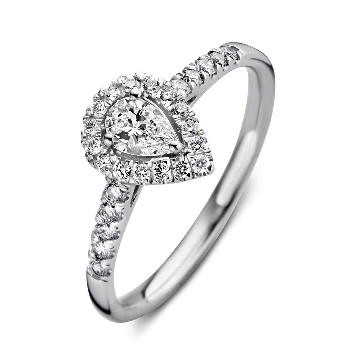 Aurore Jewelry - 18kt Witgouden ring 'Elin' met peer middensteen (0,25 crt.) en zijstenen gemaakt van 18 karaat gerecycled goud.