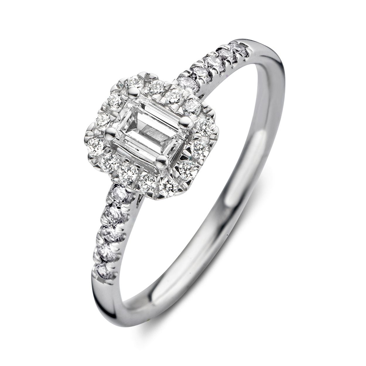 Aurore Jewelry - Witgouden ring 'Ivy' met emerald middensteen (0,25 crt.) en zijstenen, gemaakt van 18 karaat gerecycled goud. - RA25310050-51