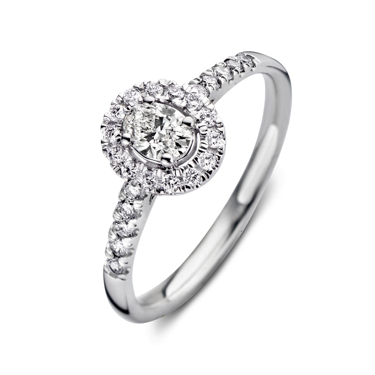 Aurore - Rosie 18kt witgouden damesring, bezet met oval/briljant geslepen labgrown diamanten