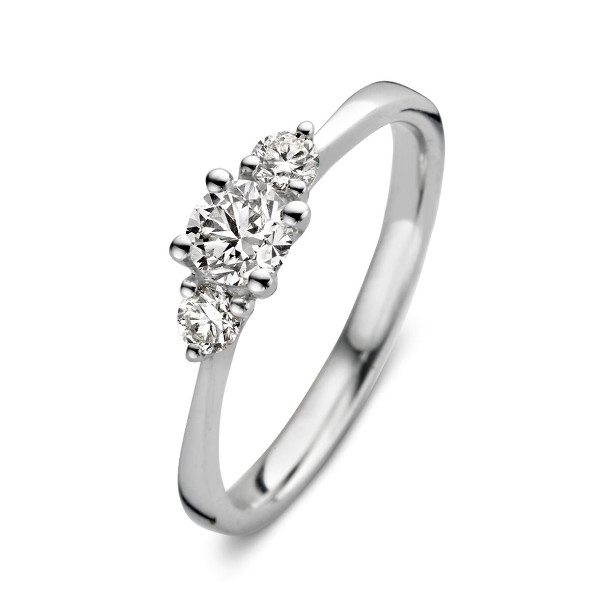 Aurore Jewelry - Witgouden driesteens ring 'Alix' (middensteen 0.32 crt.) bezet met briljant geslepen labgrown diamanten