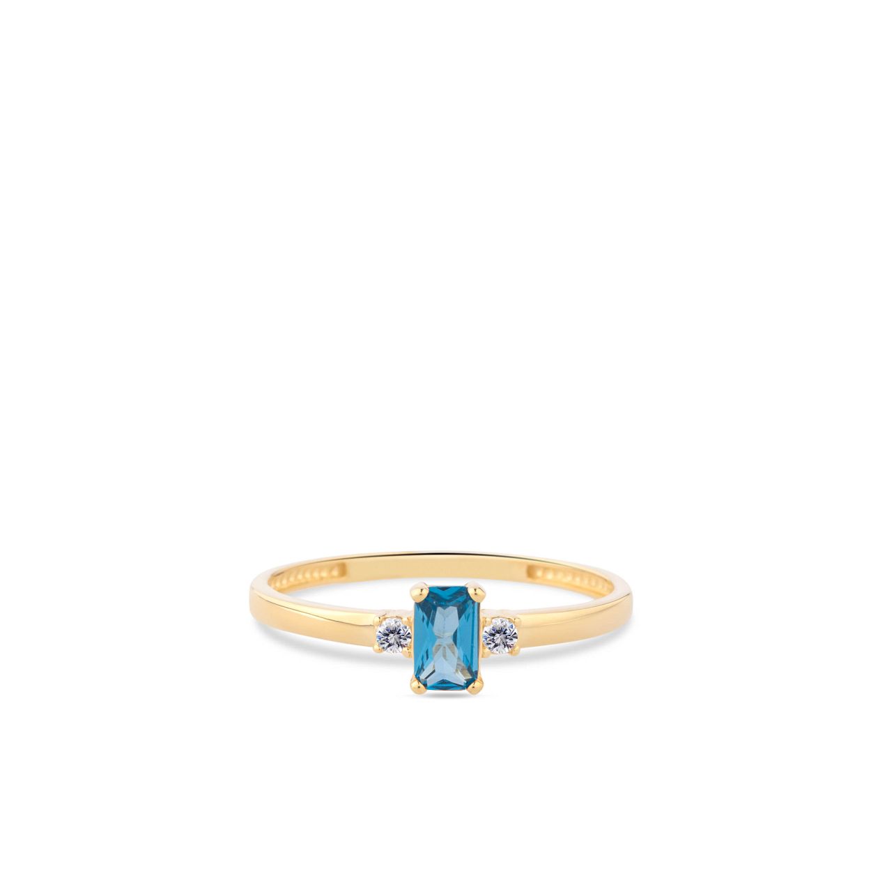 Gouden Dames ring meet een Aquamarijn en zirkonia's.