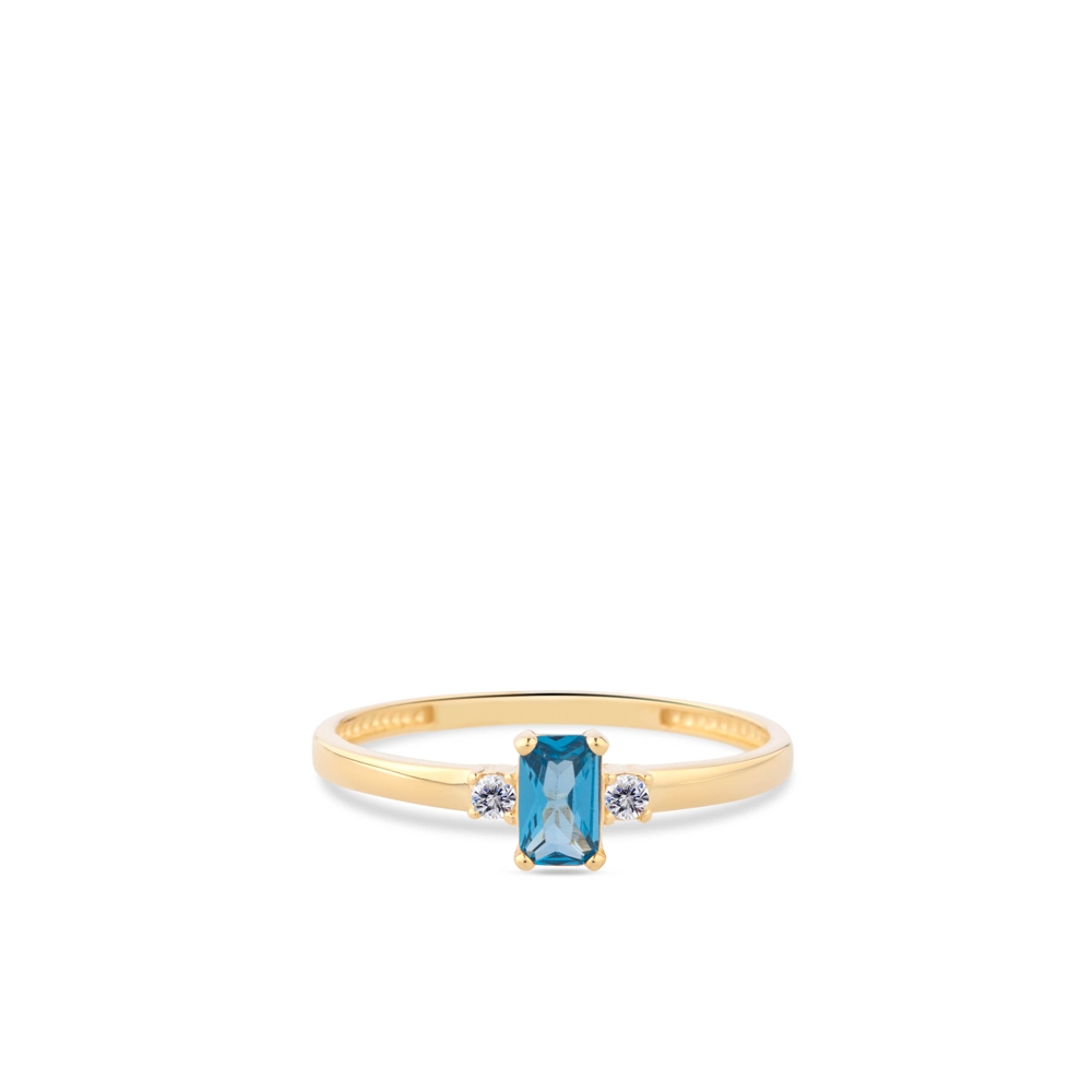 Gouden ring met aquamarijn zirconia.