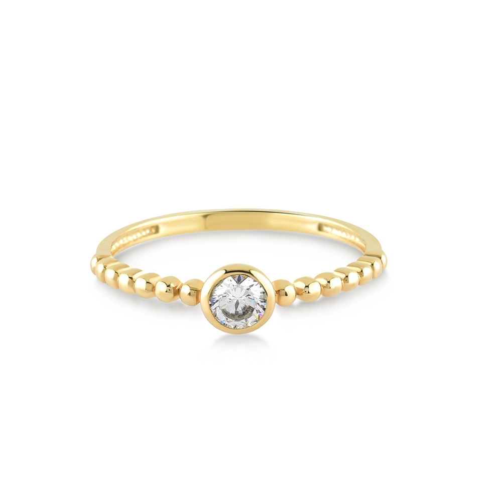 Stralend als de zon en schitterend als een sterrenhemel, deze RDC01-4042  gouden ring met zirkonia van Swing Jewels is een waar meesterwerk. De ring met steen straalt elegantie en klasse uit, met zijn goudkleurige afwerking en  geelgouden materiaal. De zirkonia steen in transparante kleur voegt een vleugje glamour toe aan deze prachtige ring, waardoor hij de perfecte keuze is voor elke gelegenheid.