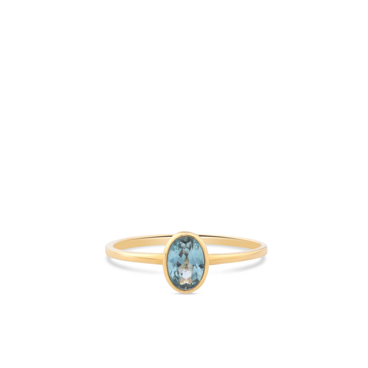 14k gouden Swing Jewels ring met lichtblauwe steen. 