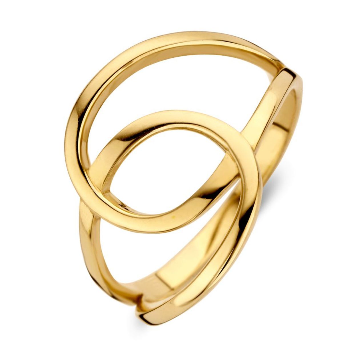  Excellent Jewelry 14 karaat geelgouden ring, is een elegante gouden ring met een breedte van 15 mm en heeft een glanzende afwerking. Deze  stijlvolle ring  past perfect bij zowel formele als casual outfits. 