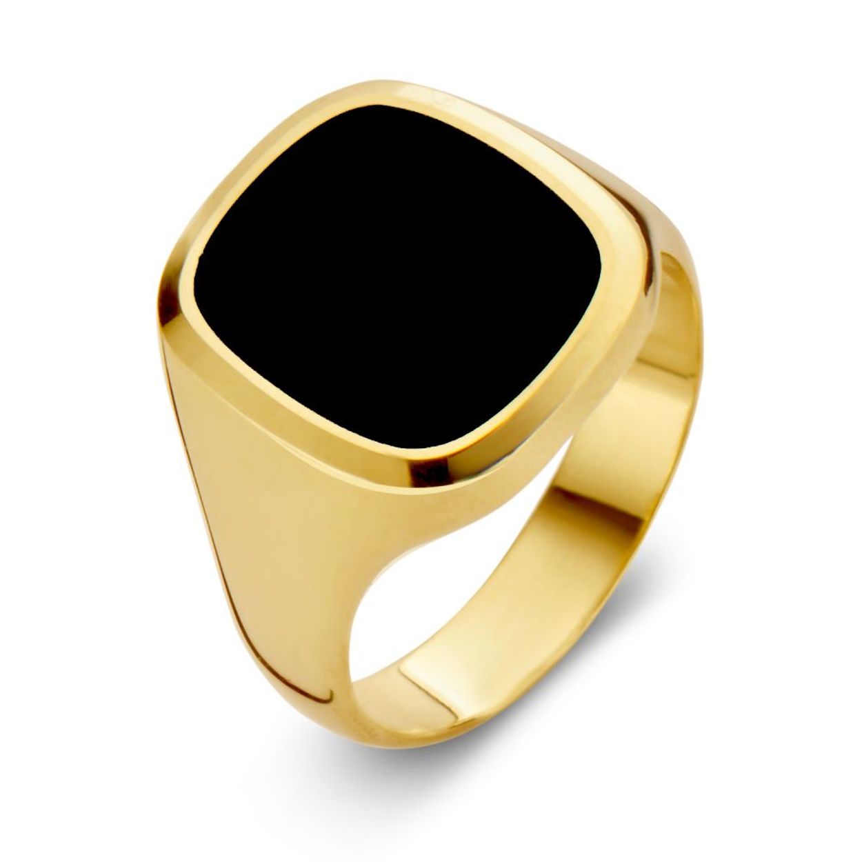 Geelgouden zegelring stomphoek onyx massief Maat 20