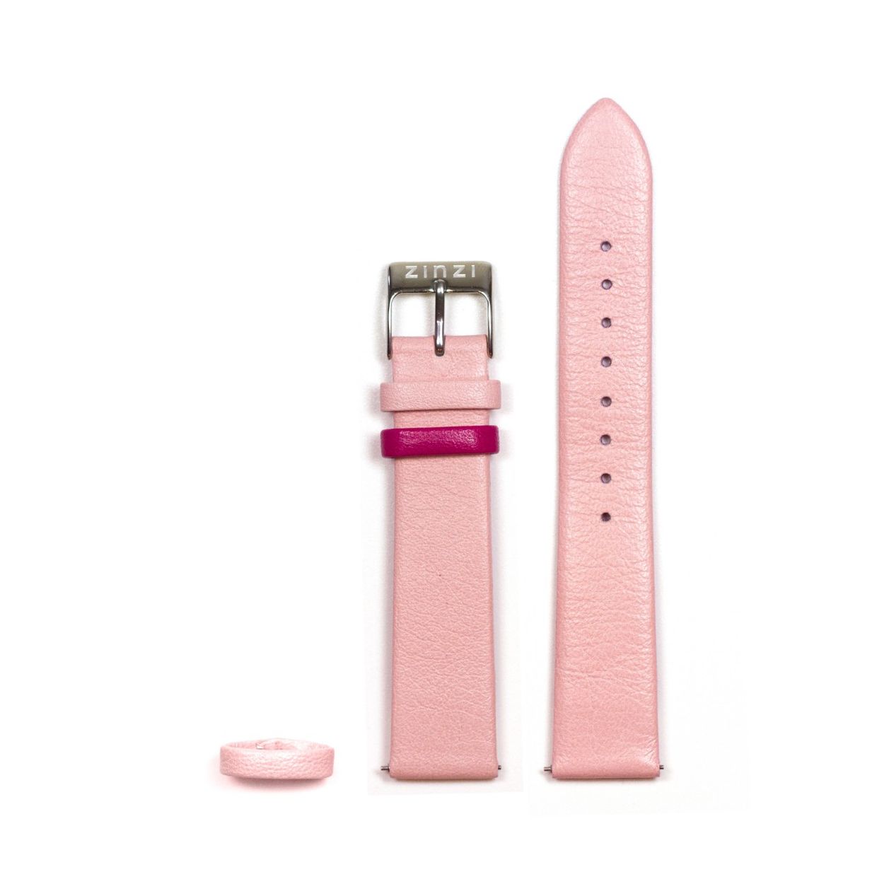 ZINZI Retro leren horlogeband lichtroze zilvergekleurde stalen sluiting 18mm RETBAND10