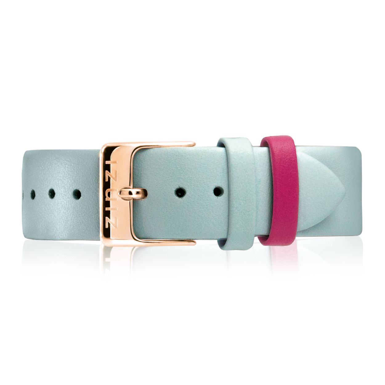 ZINZI Retro leren horlogeband aquablauw rosegoudkleurige stalen sluiting 18mm RETBAND24