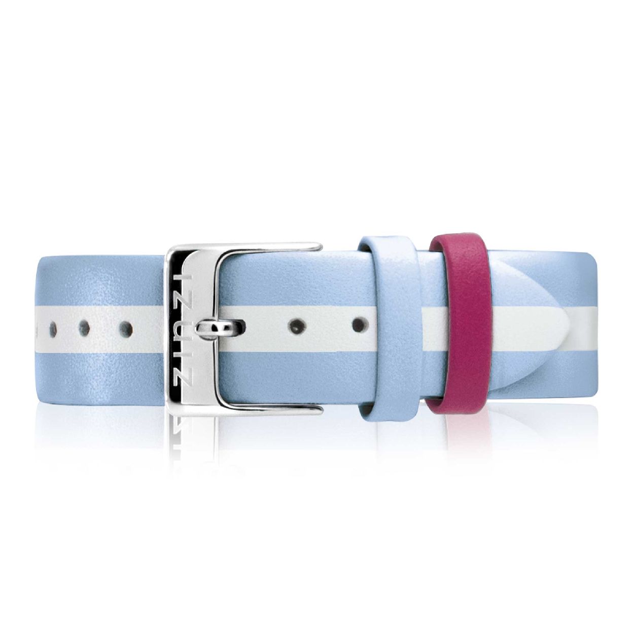 Zinzi Retro leren horlogeband blauw wit gestreept stalen zilver gekleurde sluiting 18mm RETBAND35