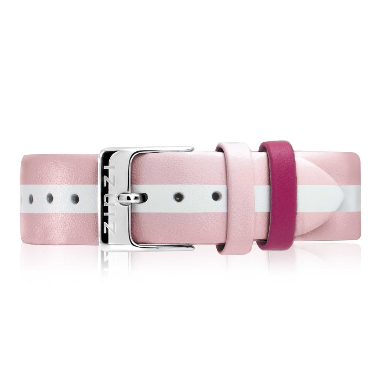 Zinzi Retro leren horlogeband roze wit gestreept stalen zilver gekleurde sluiting 18mm RETBAND37