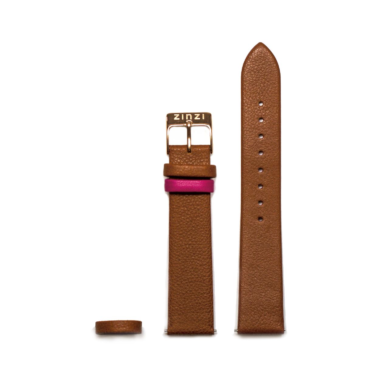 ZINZI Retro leren horlogeband cognac bruin rosegoudkleurige stalen sluiting 18mm RETBAND6