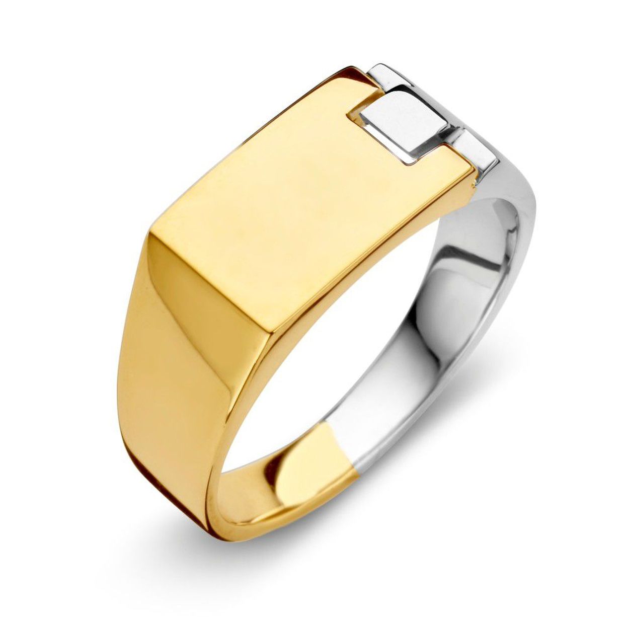 Wit en geelgouden bicolor ring. Een mooie strakke vormgeving.