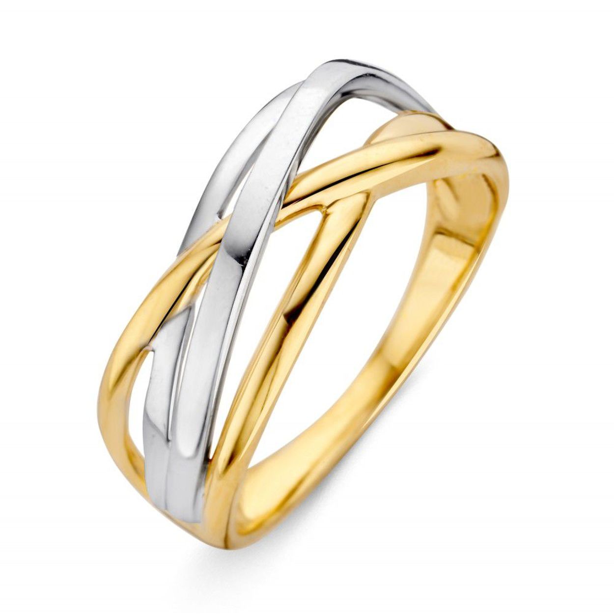 585/1000 gouden damesring; Bicolor crossover model.