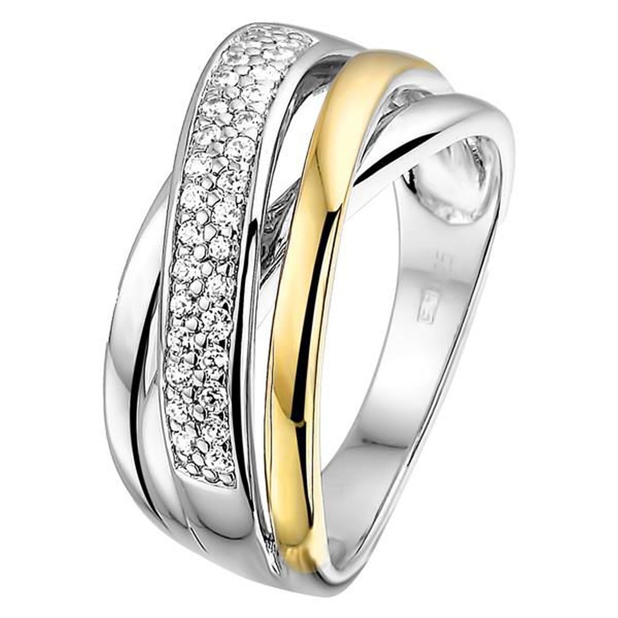 Dit is een Excellent Jewelry product, ring zilver/goud zirkonia