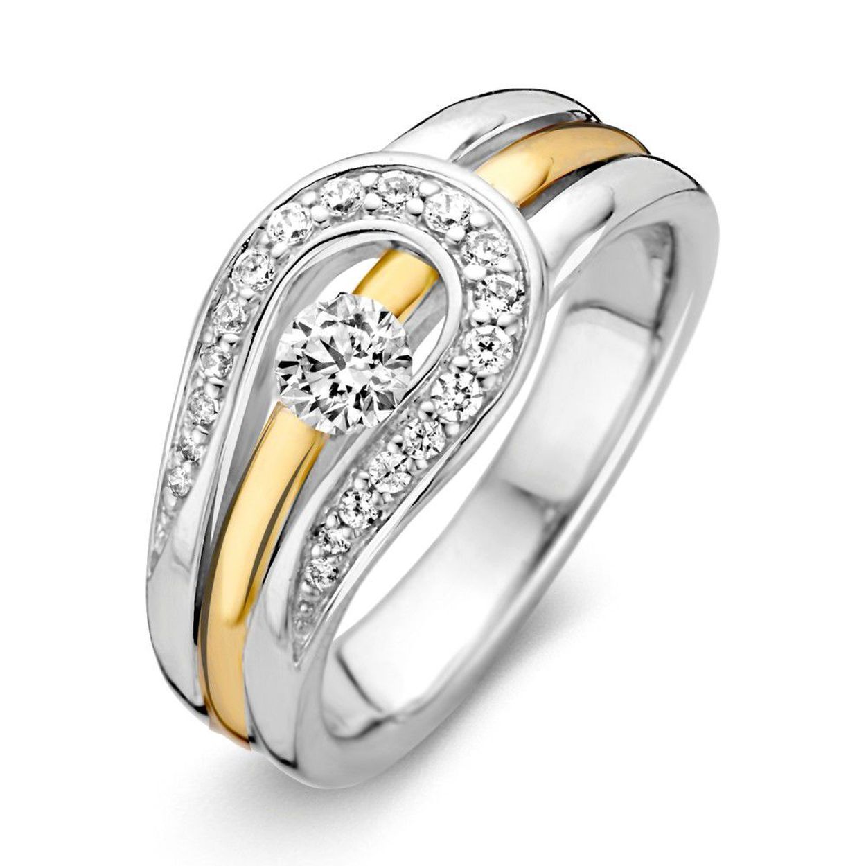 Ring zilver/goud zirkonia Maat 54