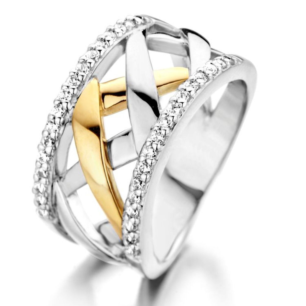 Ring zilver/goud zirkonia Maat 56