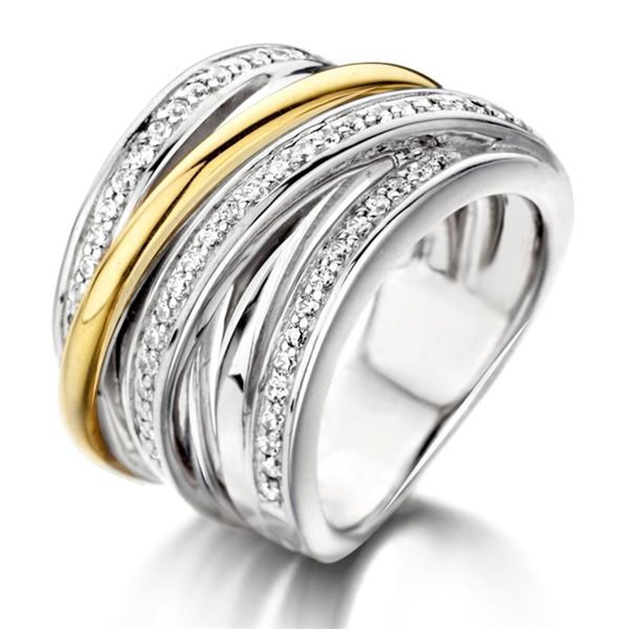 Ring zilver/goud zirkonia Maat 54