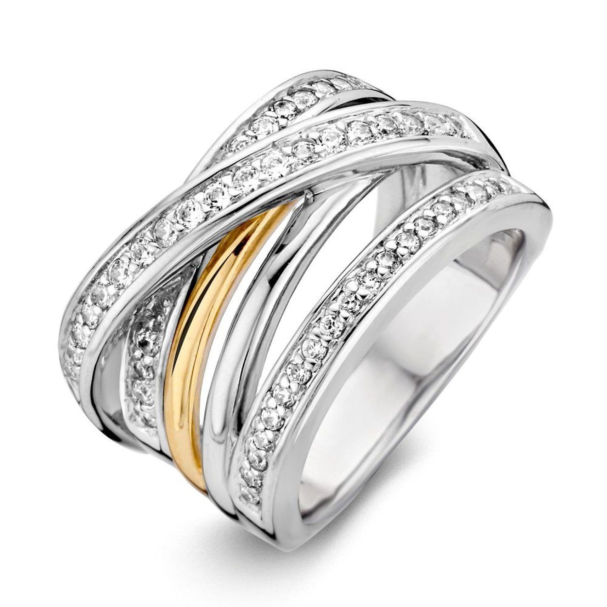 Ring zilver/goud zirkonia Maat 56