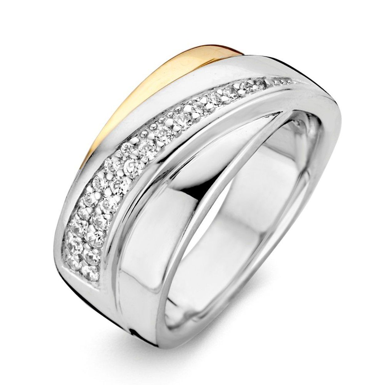 Ring zilver/goud zirkonia Maat 54