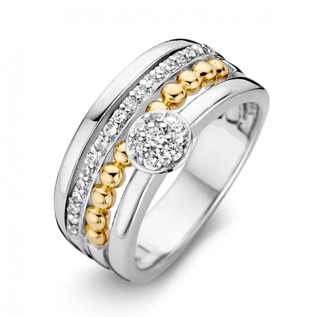 Ring zilver/goud zirkonia Maat 56