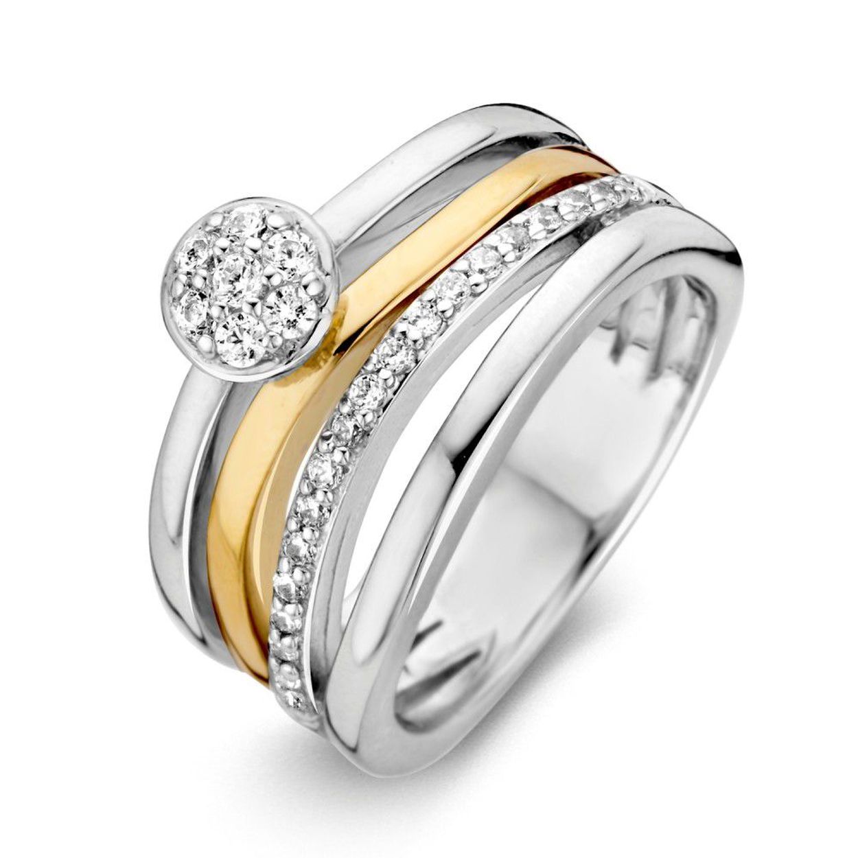 Gerhodineerde, zilveren ring met 14 karaat goud (geen oplaag) en zirkonia's.
De ring is maat 56, heeft u interesse in een andere maat? Neem dan contact met ons op.