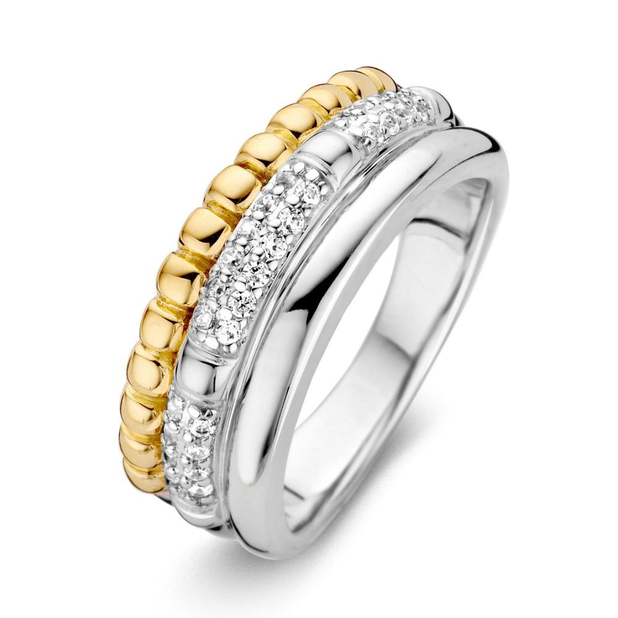 Ring zilver/goud zirkonia Maat 54