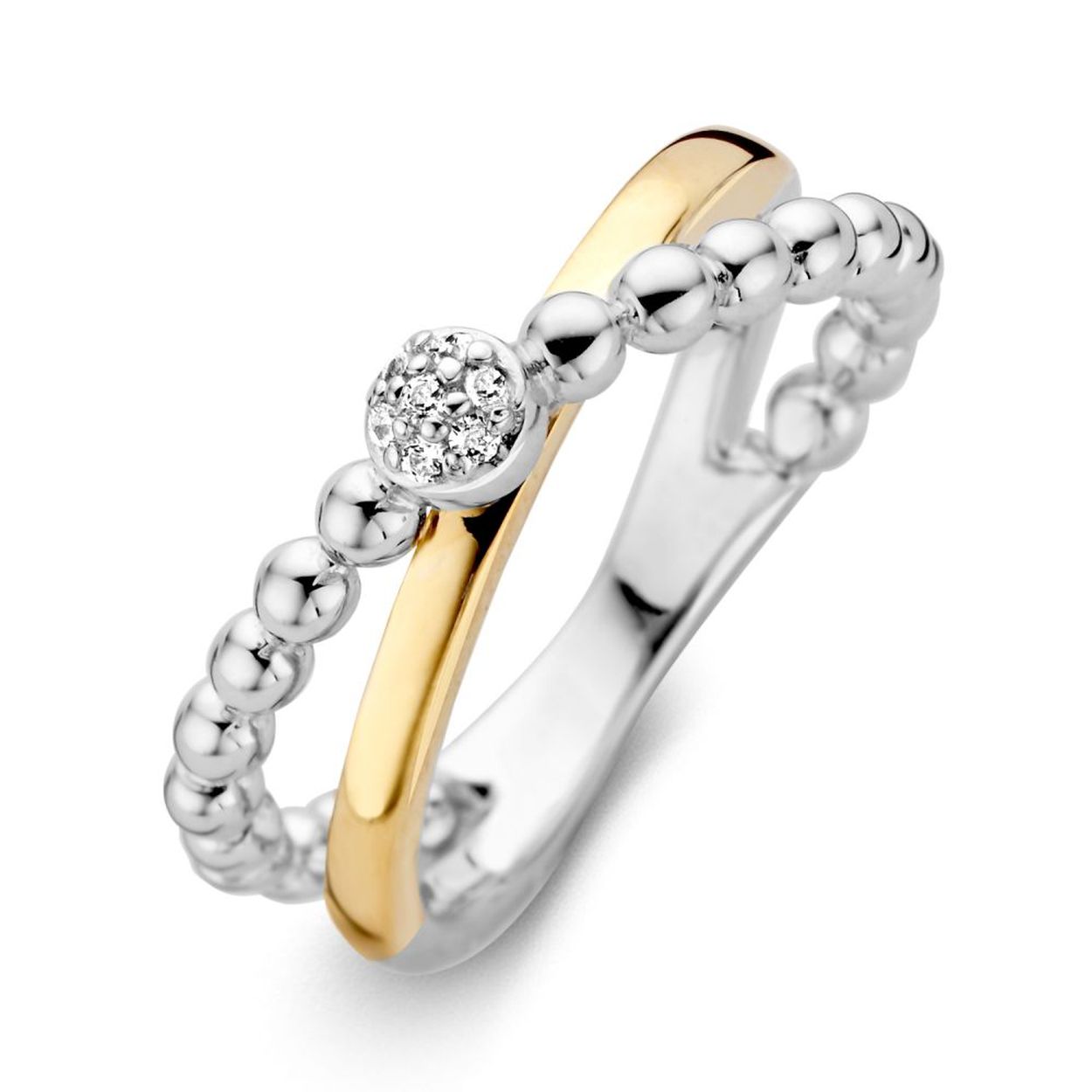Ring zilver/goud zirkonia Maat 56