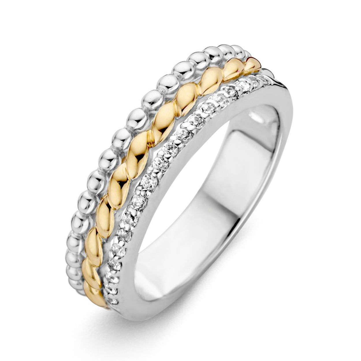 Ring zilver/goud zirkonia Maat 56