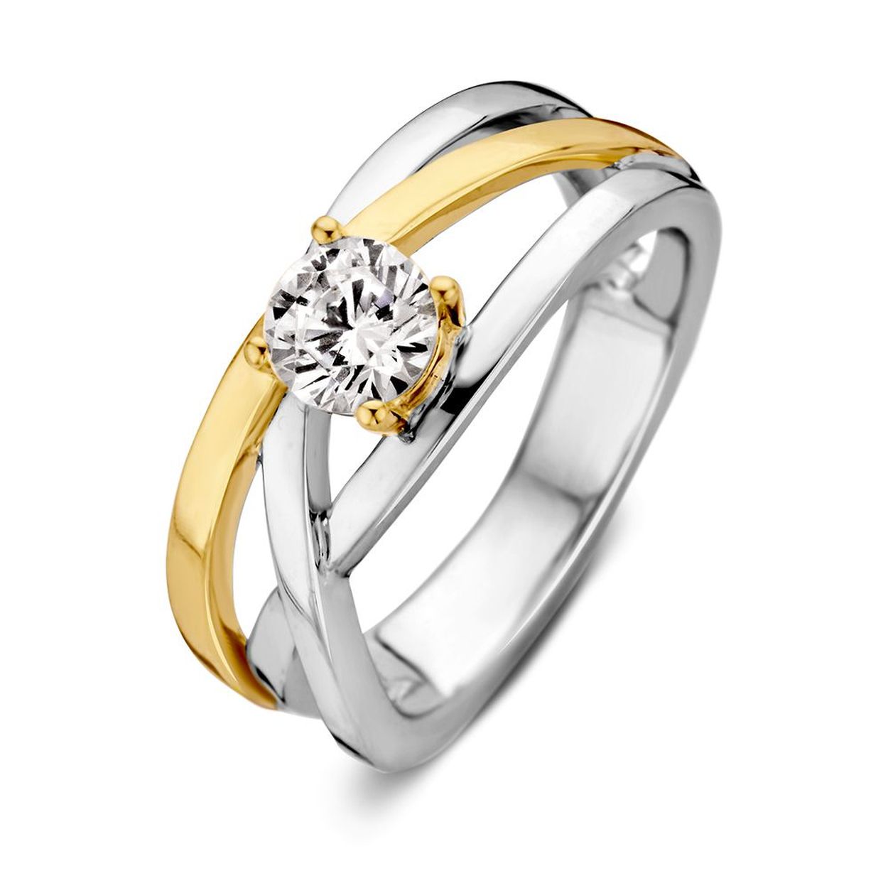 Ring zilver met 14 karaats goud en zirkonia
In vele maten leverbaar.