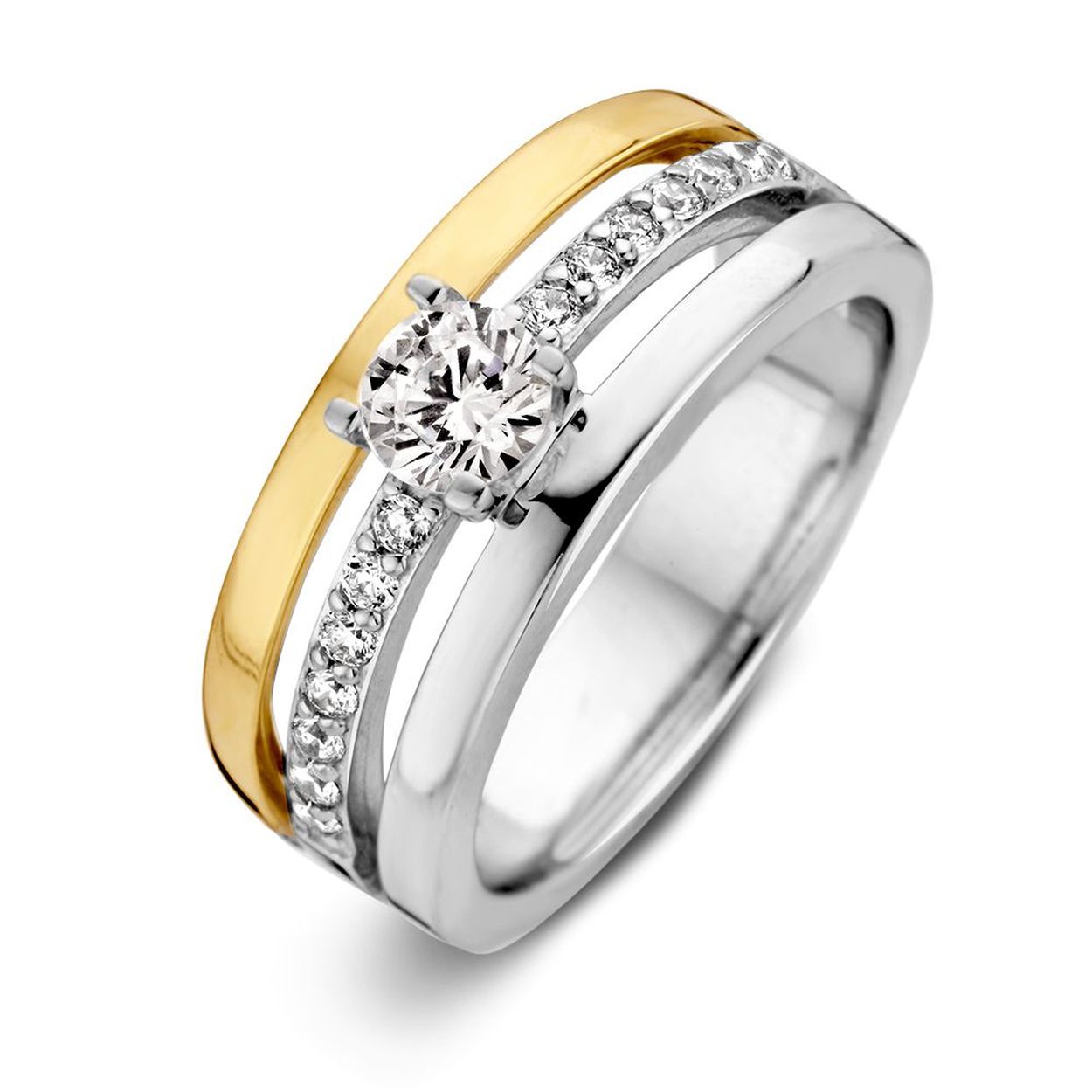 Ring zilver/goud zirkonia Maat 56, verkrijgbaar in diverse andere maten