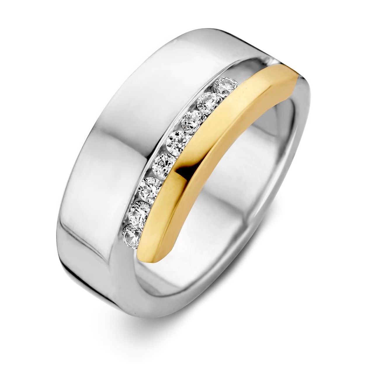 Ring zilver/goud zirkonia Maat 56