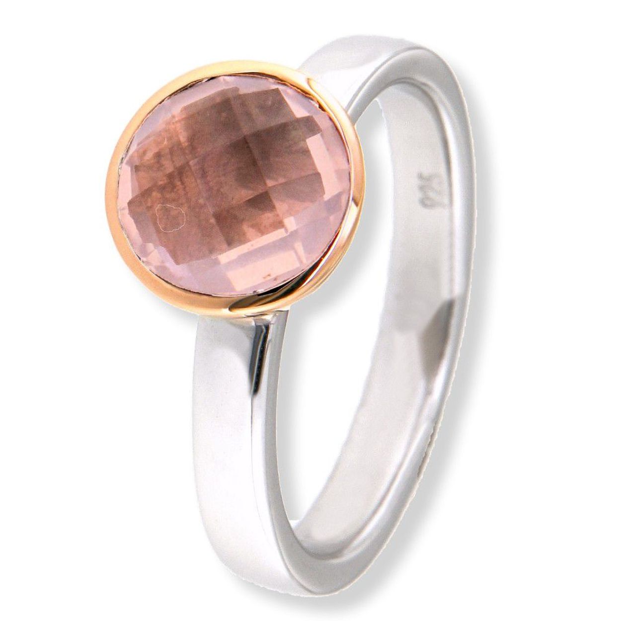 Ring zilver/goud rose kwarts