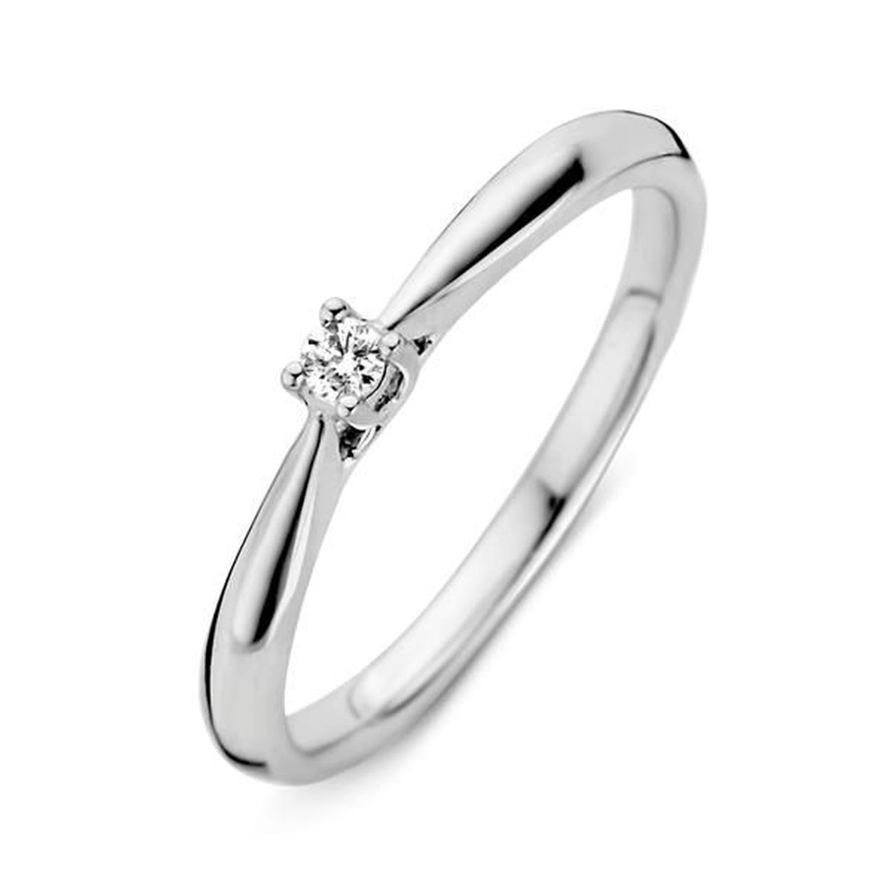 Witgouden damesring met briljant, 0.06 crt
Deze ring wordt met diverse groottes van stenen geleverd.