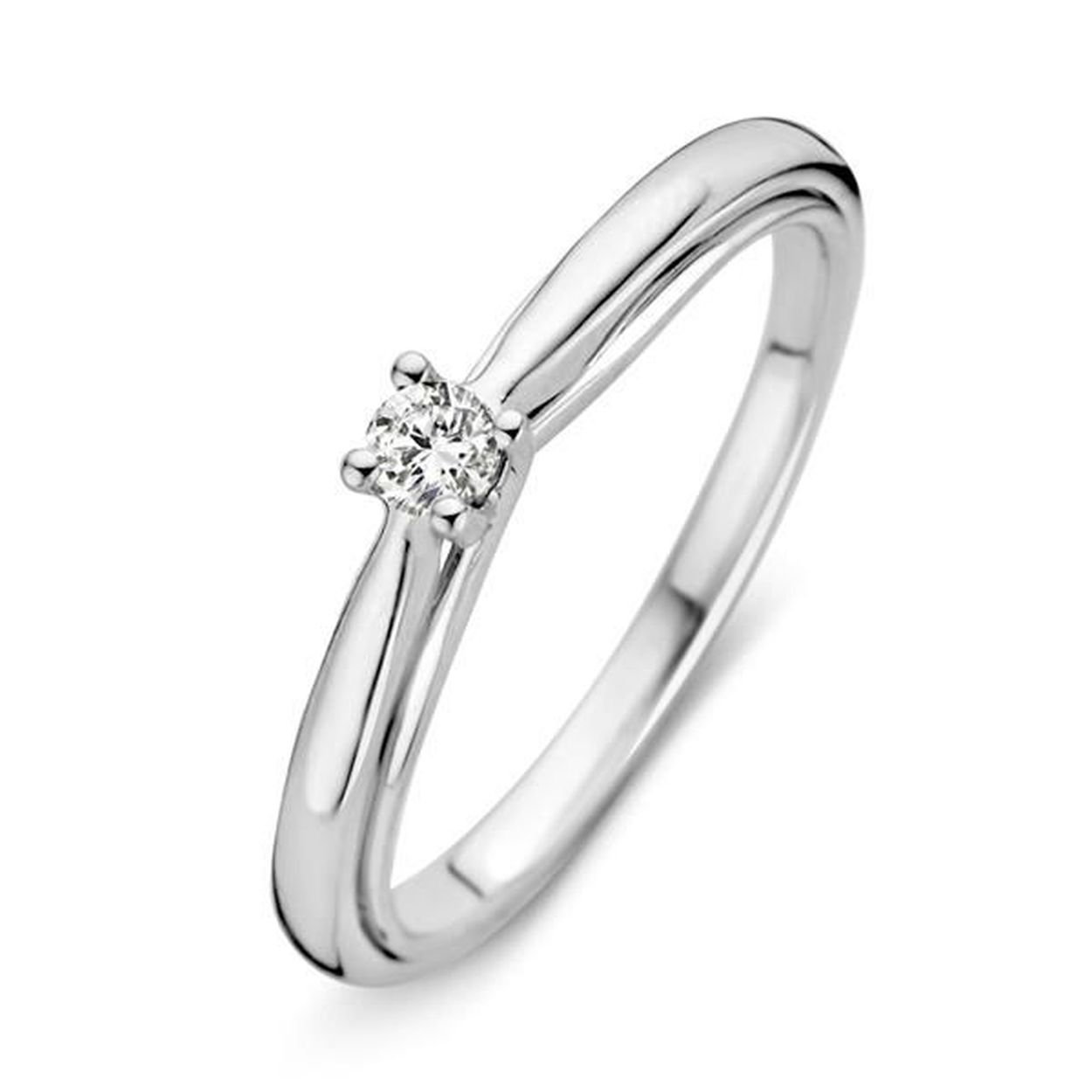 Witgouden solitair ring met zetting van 4 poorjes met briljant 0,09crt