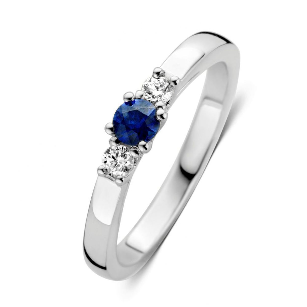 Ring witgoud briljant en saffier Maat 56
