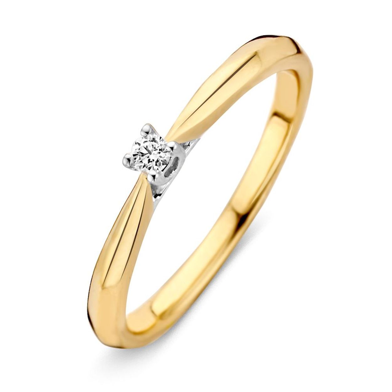 14 karaats gouden damesring met briljant
De steengrootte in dit model is 0.08 crt