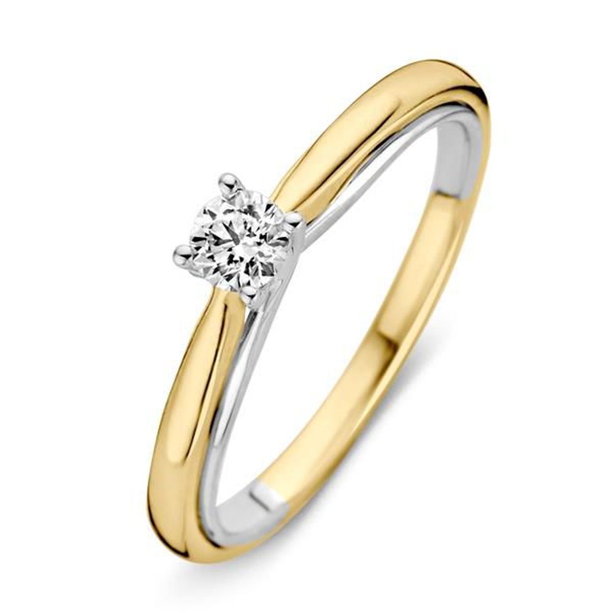  Bicolor gouden ring, solitair met diamant 0.25crt