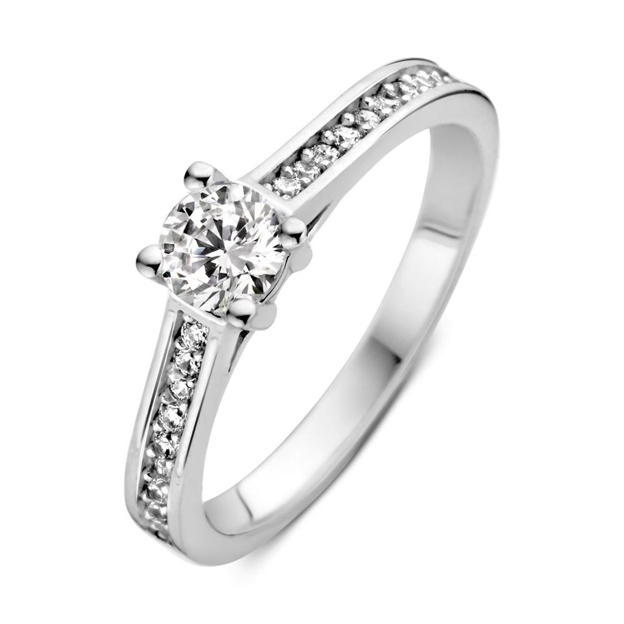 14 karaat witgouden dames ring met Zirkonia's. Maat 56.